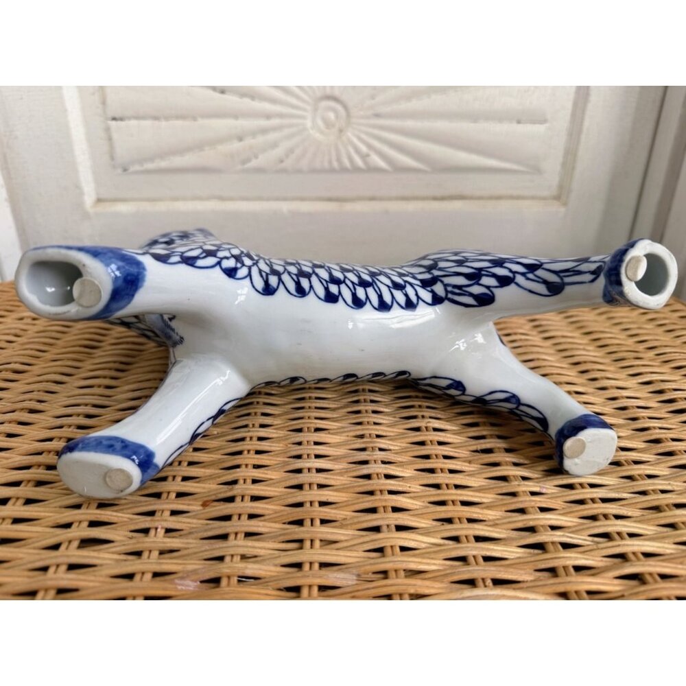 Vintage 80s Hand Painted Andrea Sadek Porcelain Dog Blue White Fishnet Pattern - Picture 9 of 9